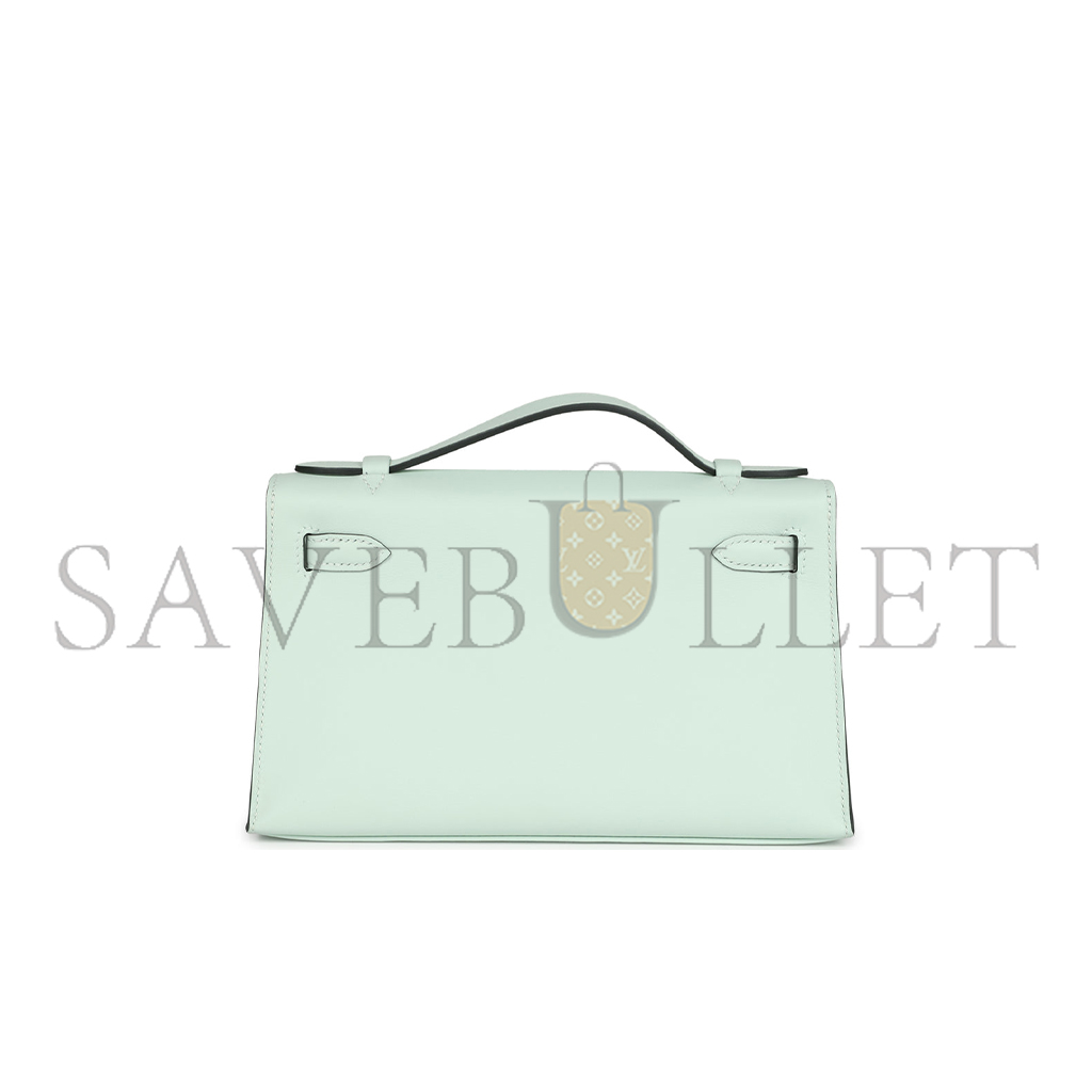 HERMES KELLY POCHETTE VERT BUBBLE GREEN SWIFT PALLADIUM HARDWARE (22*14*7cm) 